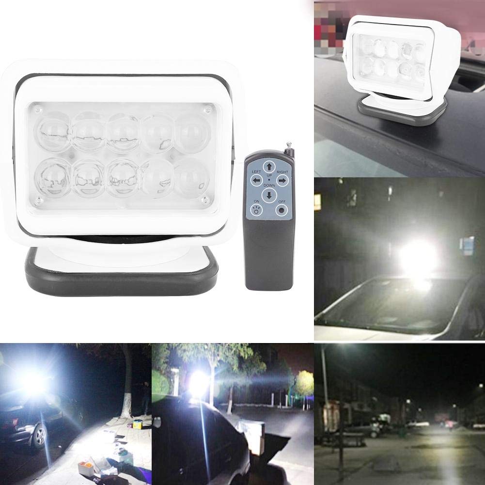 Projecteur LED, projecteur de voiture télécommandé 12V 50W, projecteur de travail rotatif à 360 degrés étanche IP56, éclairage longue portée avec base magnétique pour camions, navires, excavatrices