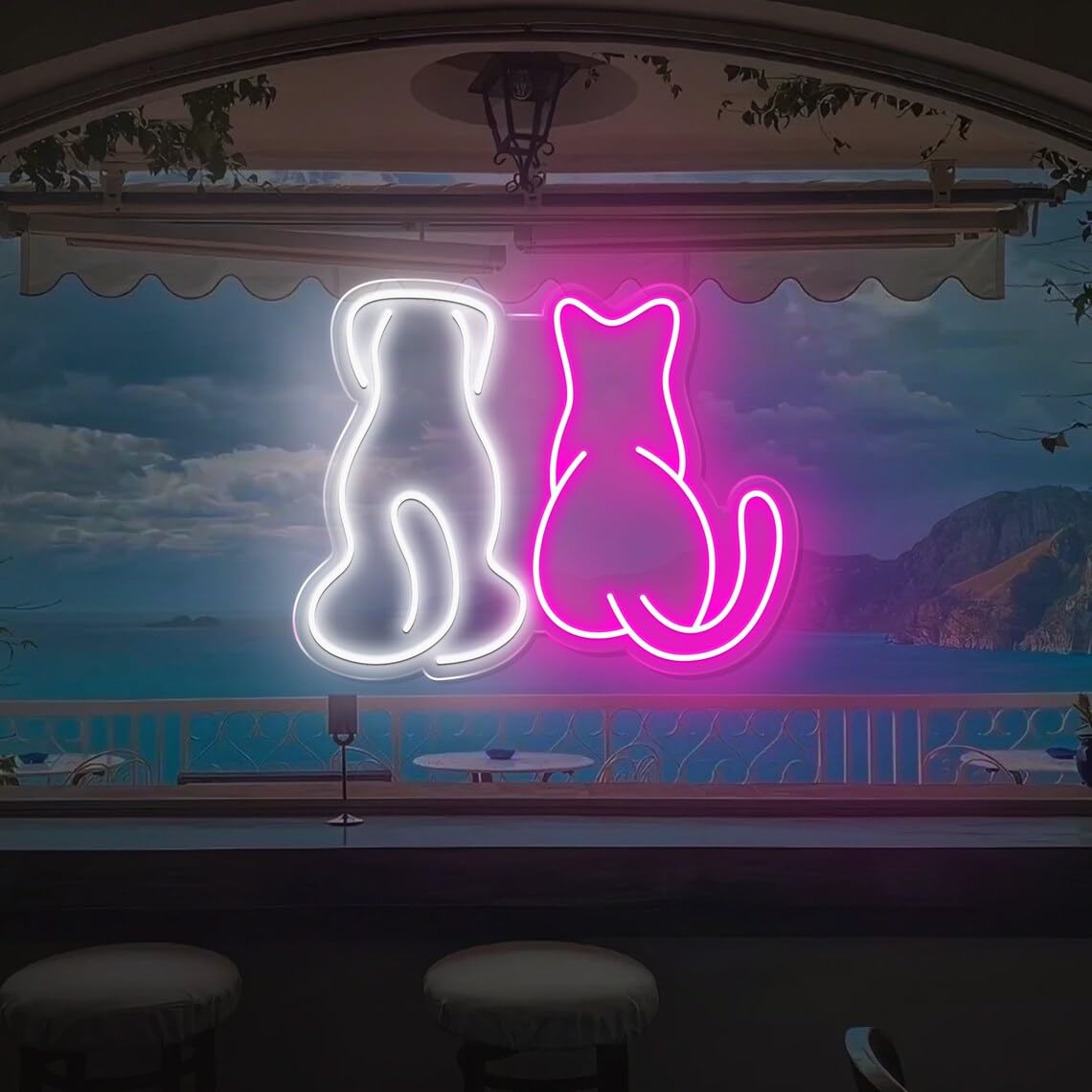 Dog and Cat Neon Sign,Animal Led Signs, Baby Room Bedroom Office,Cute Animal Light for Girls Boys