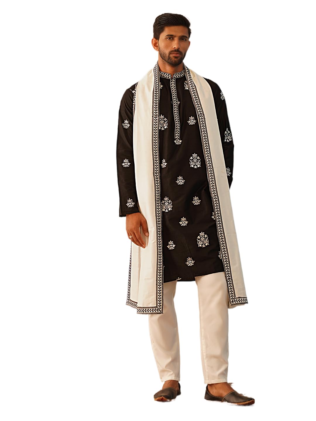 jompers Men's Silk Blend Embroidered & Sequin Kurta Set With Pyjama and Dupatta-picture-15