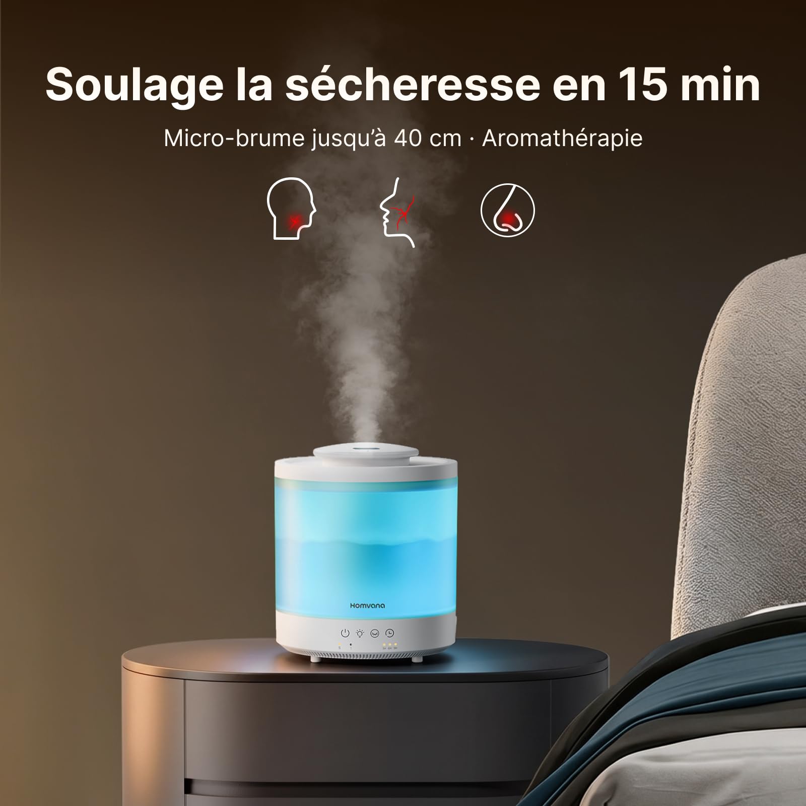 Homvana Humidificateur d'Air bébé, chambre, 1.5L, Pack de 2 | Humidifier d'air bébé Chambre, Cool Mist, Plante, BPA Free, 7 Color Light, Brumisateur Huiles Essentielles