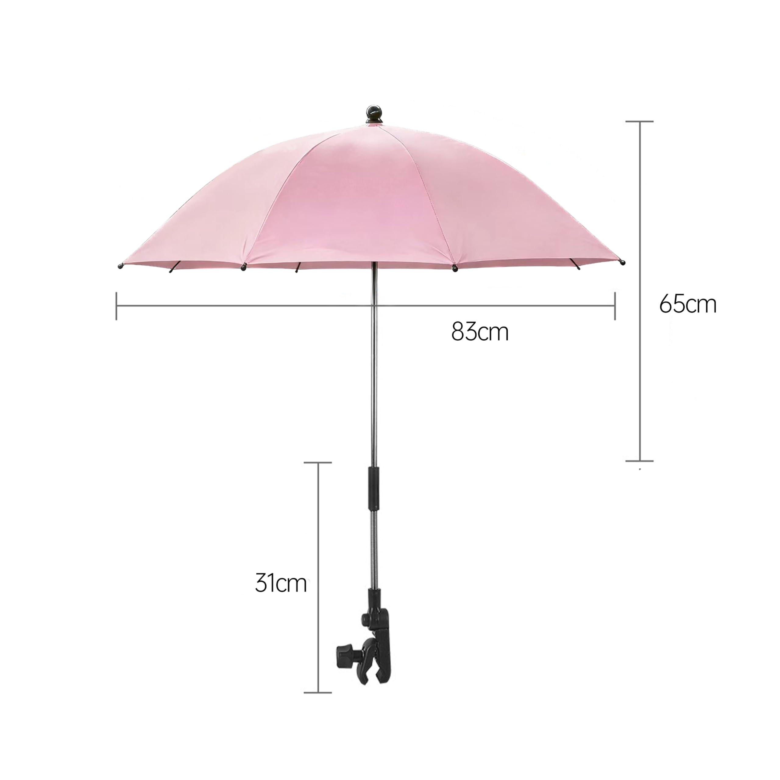 Alephnull Baby Kinderwagen Regenschirm Kinderwagen Sonnenschirm Kinderwagen Sonnenschirm mit Klemme 360 Grad Einstellbar Wasserdicht Regenschirm für Kinderwagen (Rosa-L)