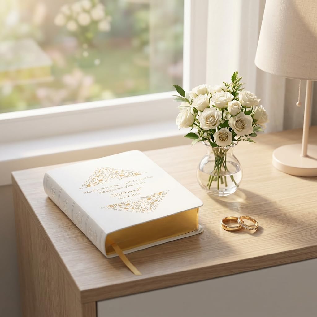 Personalized Catholic Bible with Name Engraved, NABRE - Greatest is Love Holy Matrimony Wedding Bible for Newlyweds - Religious Vows Ceremony Christian Gift