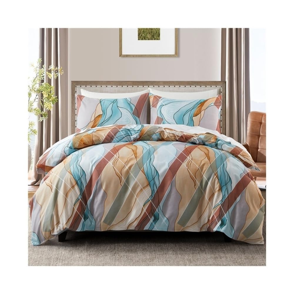 VHKJewE Colorful Stripe Duvet Cover Set Abstract Geometric Lines Bedding Modern Soft Comforter with Zipper Set(EU King(240x220cm))