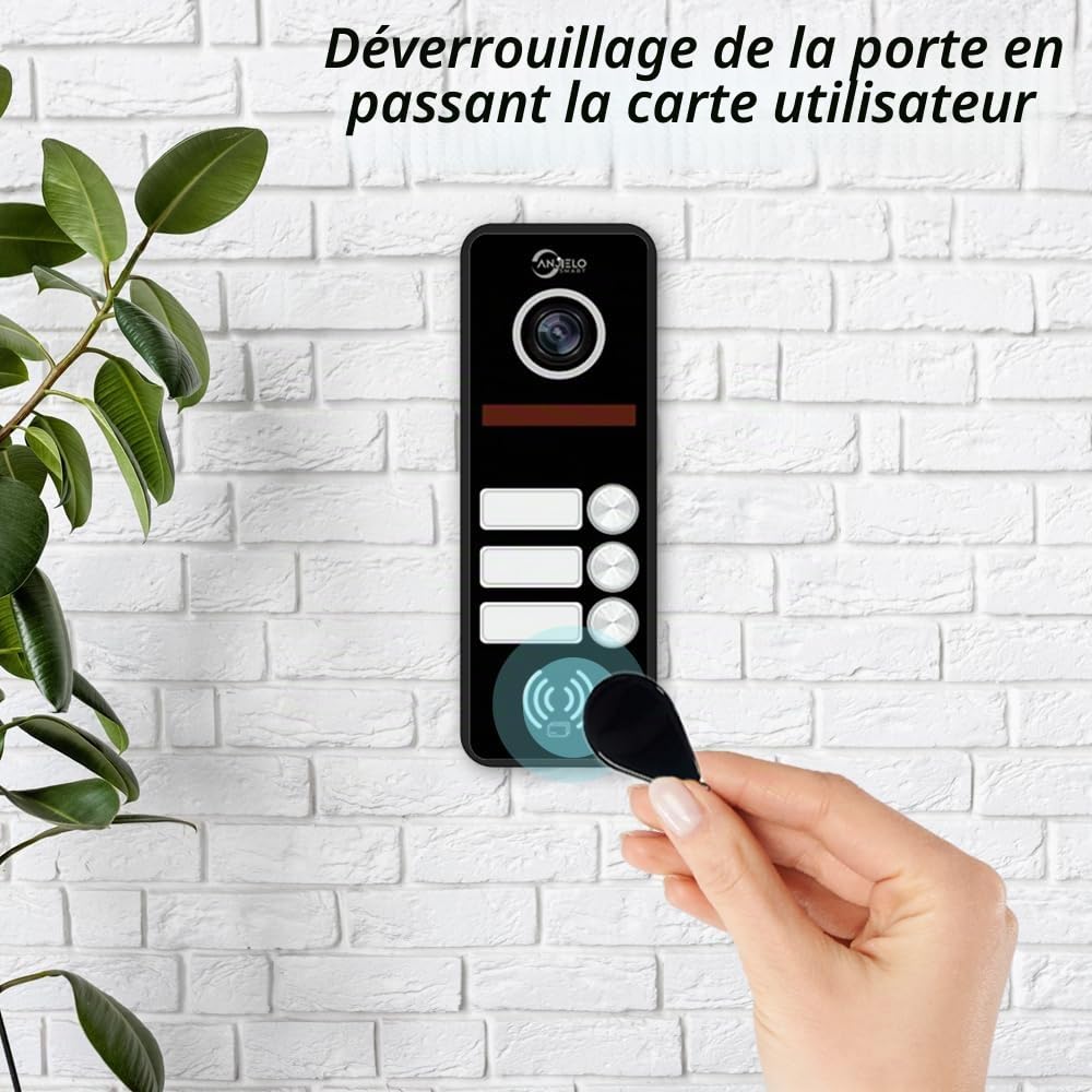 Interphone vidéo 1080p (filaire), sonnette 3 familles, écran tactile 7", support de déverrouillage, interphone bidirectionnel, détection de mouvement (noir)