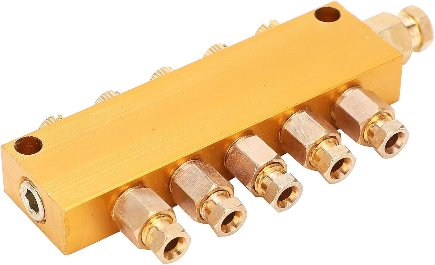 Adjustable Oil Distributor Brass Lube Piston Separator Manifold Block Lubrication Divider Valve for Centralized Lubrication System Milling Machine CNC Lathe (1 in 5 Out)