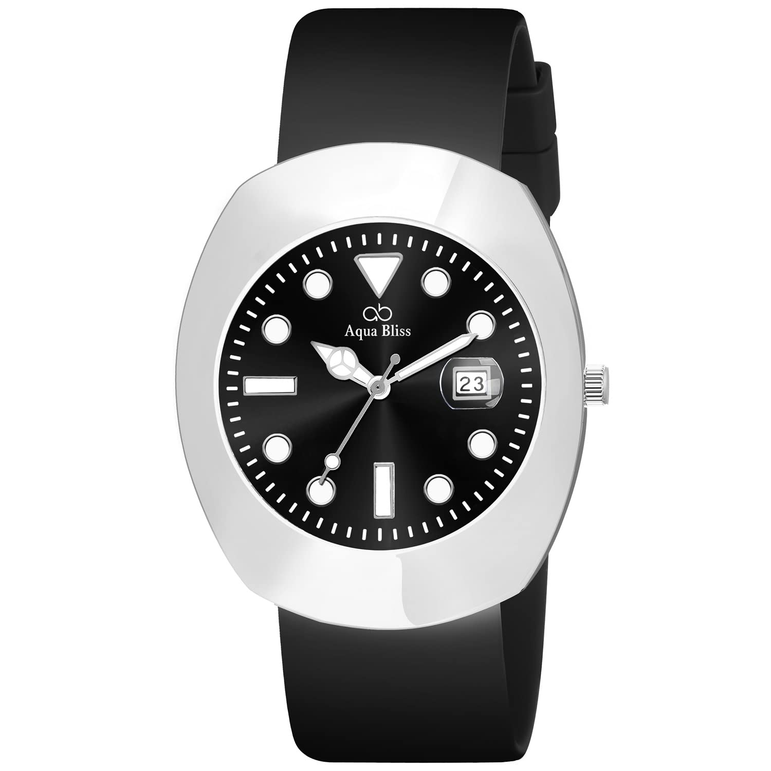 Aqua BLISS-212 Chrome Bezel Smart Watch Slim Silicon Strap with Date Magnifier Glass Display Analog Mens Watch (Black) (B0C3RF3FWS) Amazon Price History, Amazon Price Tracker