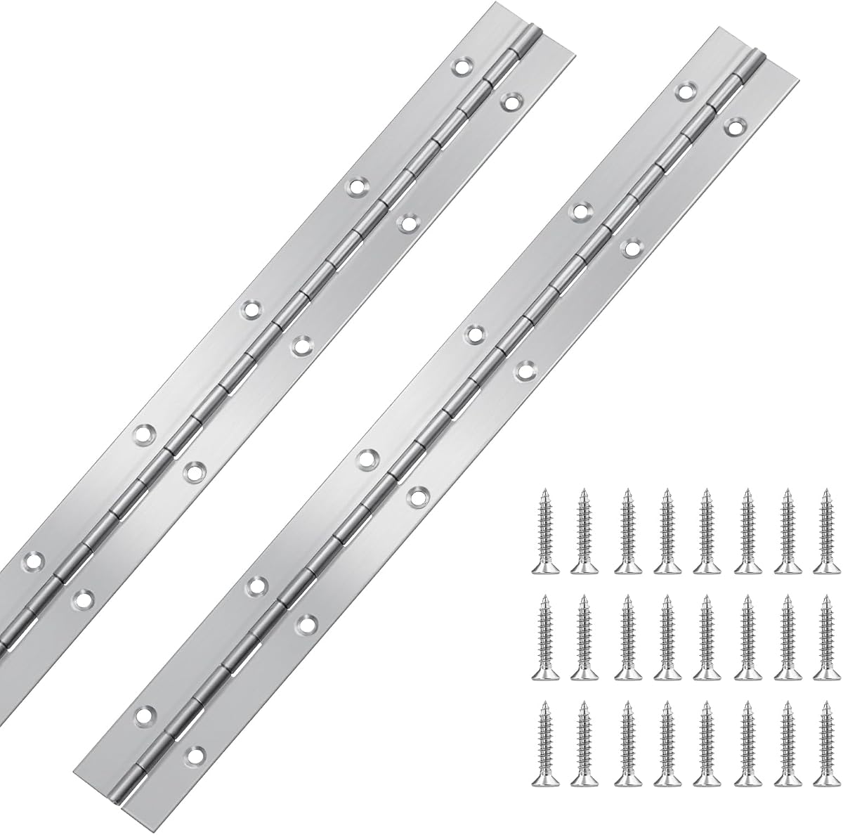 2 Pcs Piano Hinge, 12 Inch Stainless Steel Hinges with 24 Screws | 12 in x 1.2 in, 304 Stainless Steel, Pre-Drilled Countersunk Holes, for Cabinets, DIY Storage Boxes, Boat Cabin Lockers