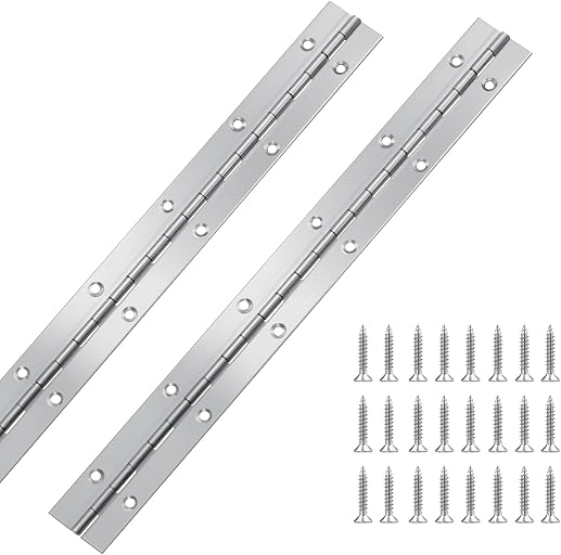 2Pcs Piano Hinge, 12 Inch Stainless Steel Hinges with Holes and 24 Pieces Stainless Steel Screws, Piano Heavy Duty Hinges, Suitable for Cabinets, DIY Storage Boxes, and Marine Scenarios