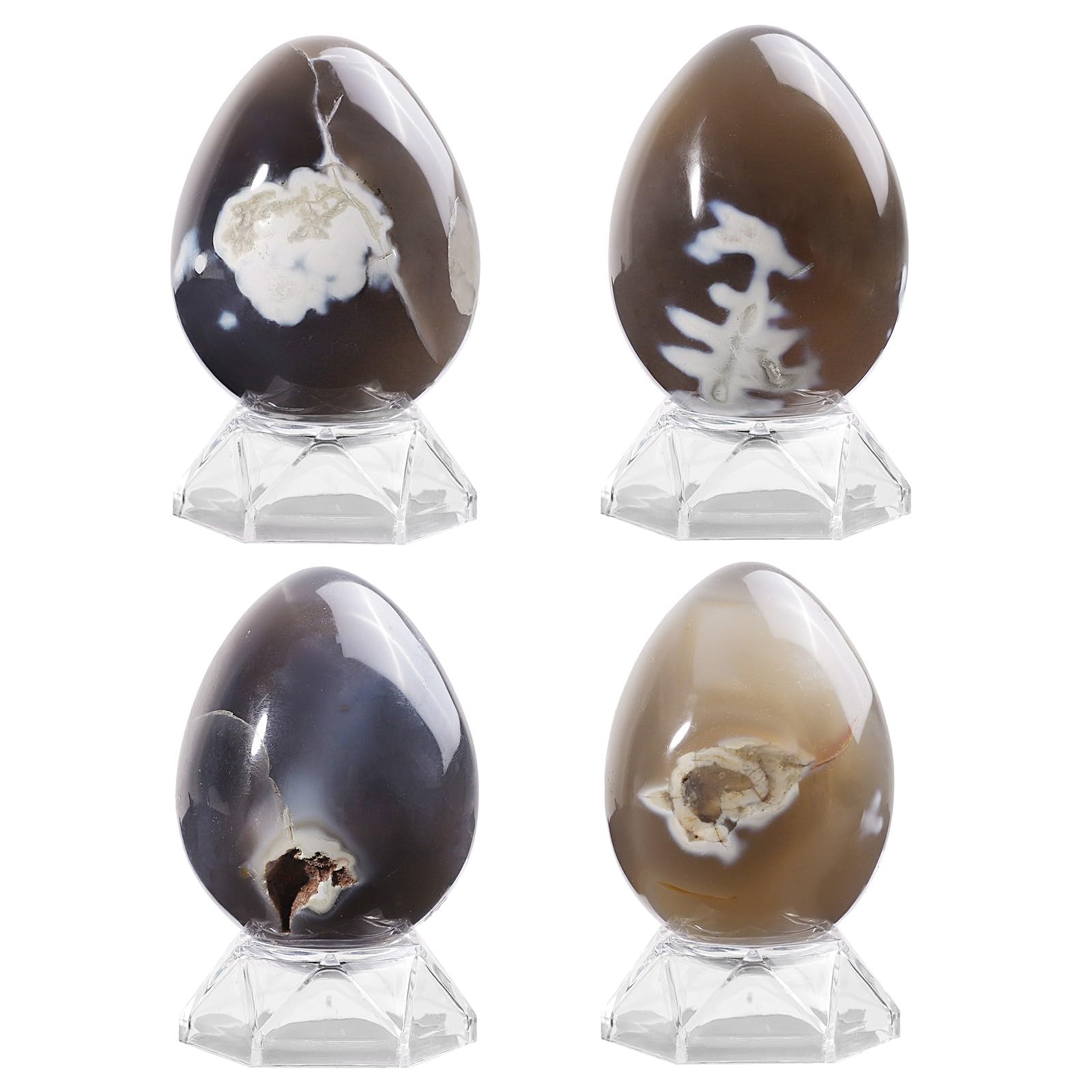 Rockcloud Sfera di agata naturale con supporto in acrilico lucido, sfera di cristallo Reiki, per la benedizione pasquale e decorazione per la casa, 0,4-0,5 kg