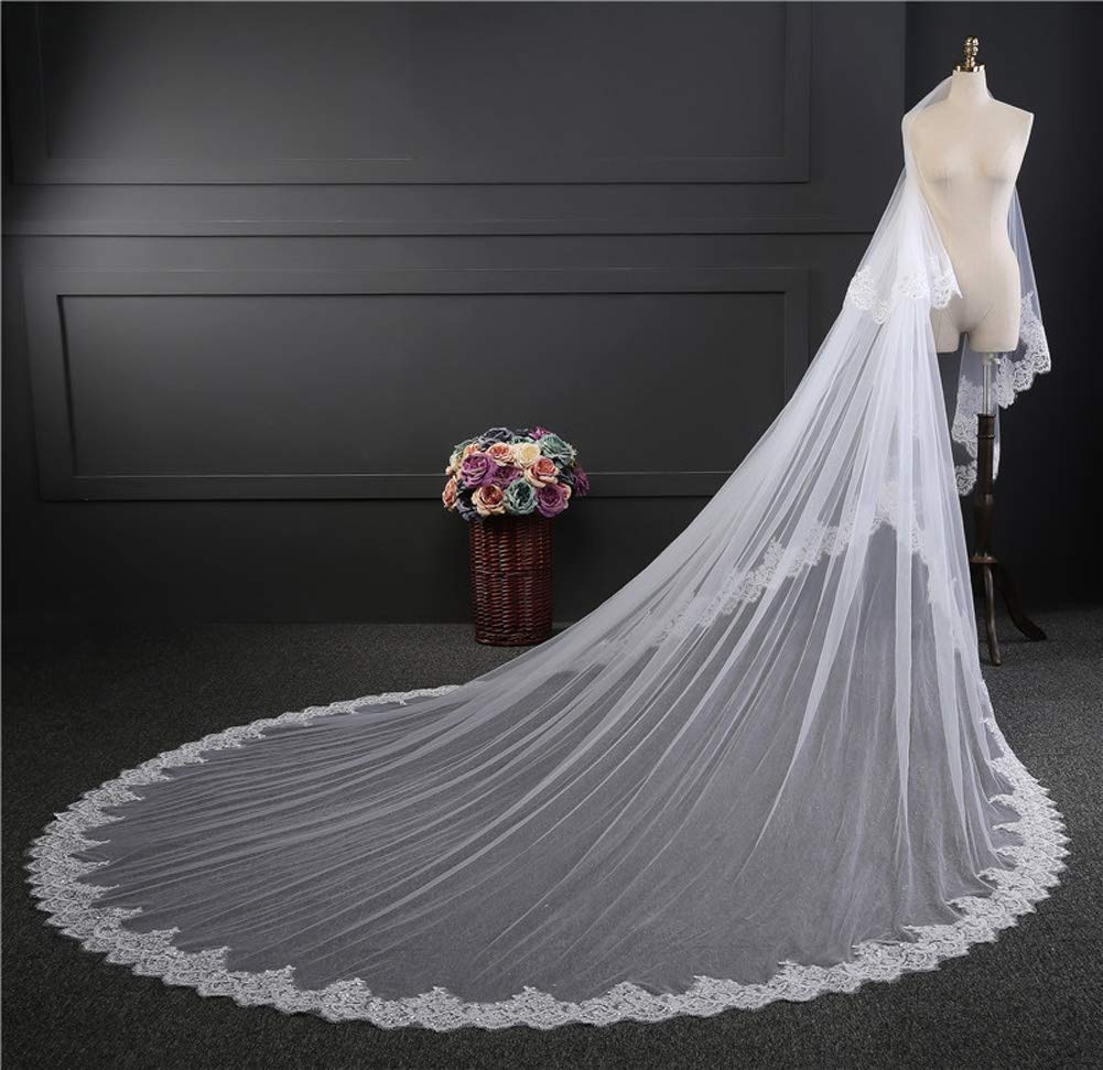 Velo Nuziale Sposa Nuovo Stile Nozze Sposa Velo Pizzo Lungo Avorio Bianca Doppio Strato Tulle Nuziale Veils, Ivory, 3.5 * 3m