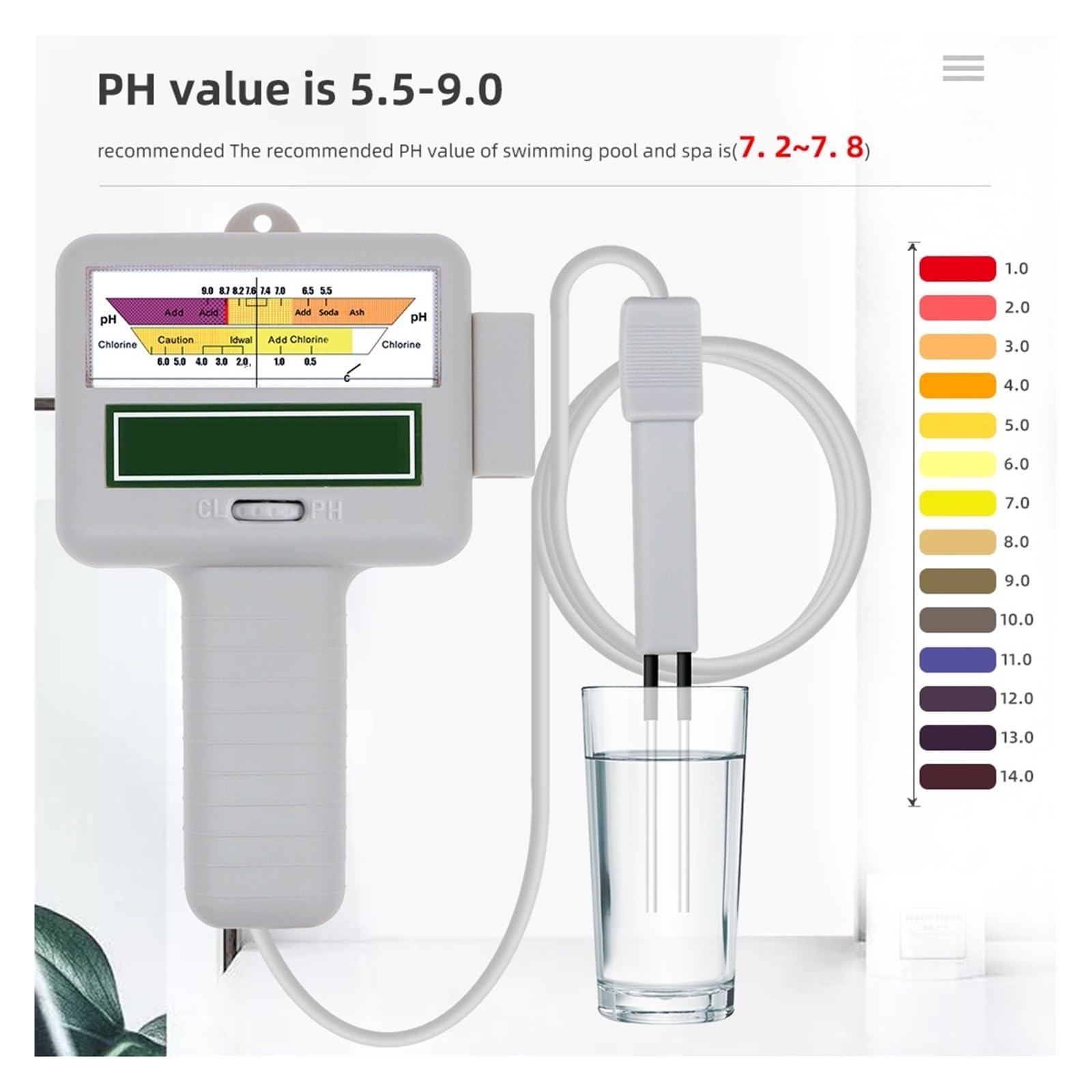 2 In 1 Misuratore Di Cloro PH Tester PH Tester Dispositivo Di Test Della Qualità Acqua Del Cloro Misurazione For Piscina Acquario(B)