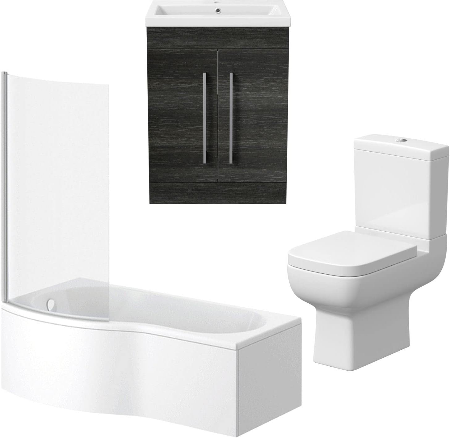 AURORA Bathroom Suite Vanity Unit Basin P Shape Bath Close Coupled