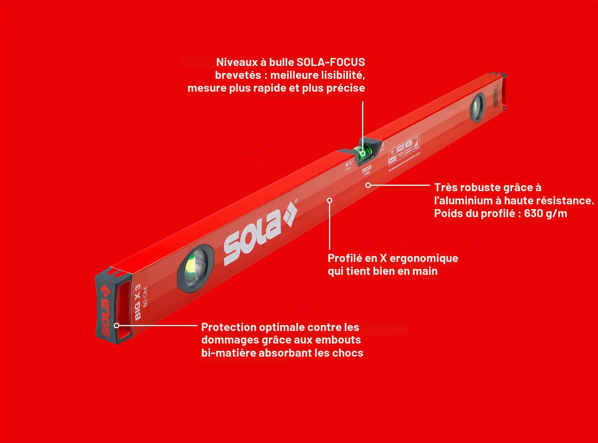 Niveau L.80cm BIG X nivelle/effet loupe SOLA