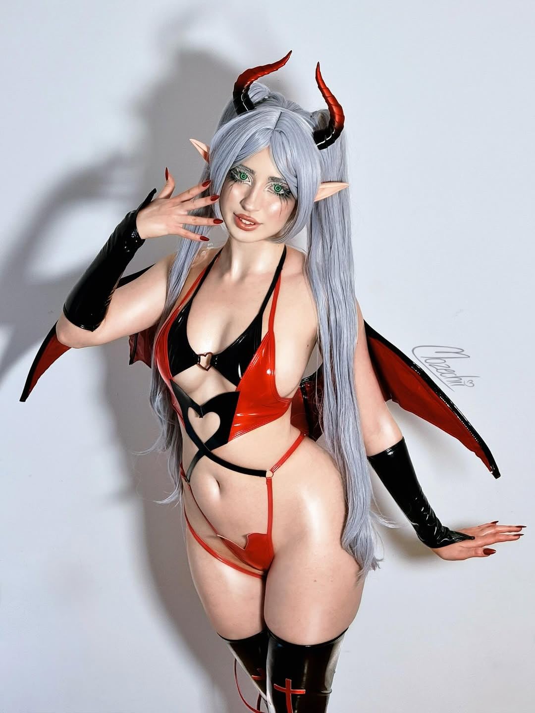 KORURACLUB Succubus Cosplay Donna (set da 6 pezzi) Anime Cosplay Lingerie Donna PU Costume Upgrade Succubus Lingerie Sexy Outfit