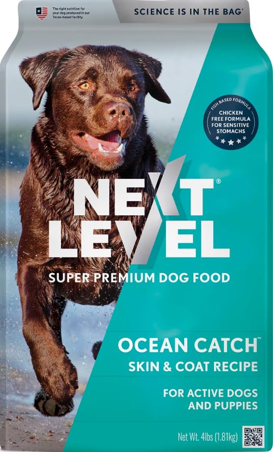 Next Level Super Premium Dog Food – Ocean Catch – Dry Kibble for Adult Dogs of All Breeds – 24% Protein, Fish with Gluten Free Grains (4 Pound)
