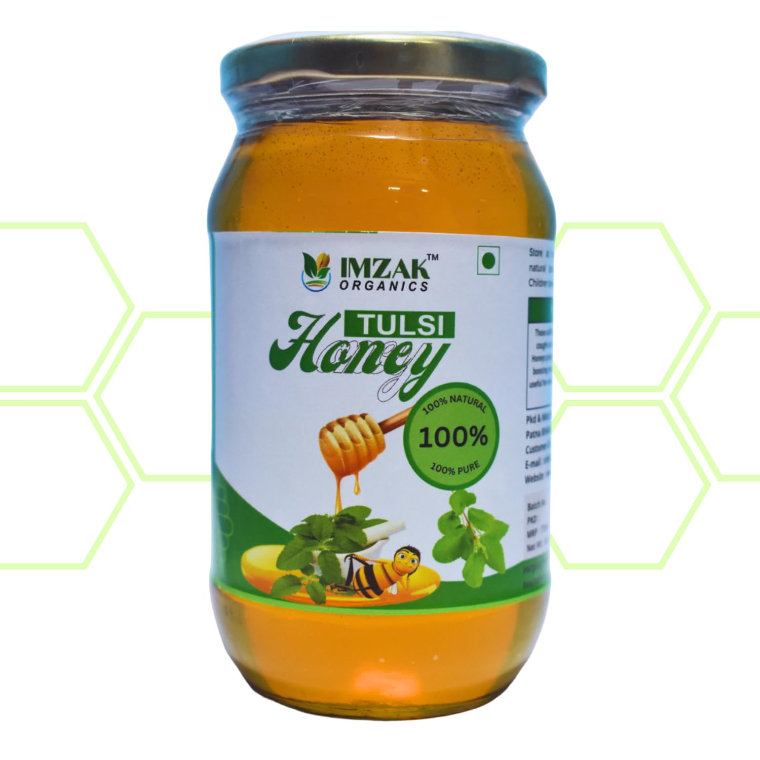 IMZAK ORGANICS - Pure Tulsi Honey | Organic Honey Raw Unprocessed Holy Basil Honey | 100% Pure Natural Honey Unfiltered | Immunity Boosters for Adults & Nurturing Children | 500gm