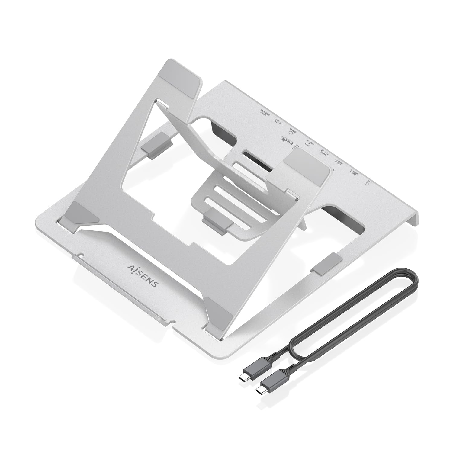 AISENS - ASUC-7P046-GR - Regulowany uchwyt na laptopa/tablet z USB-C Docking 7 w 1, szary