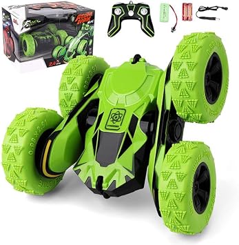 R/C Remote Control Stunt Car, 4WD, 2.4 GHz, 360  Double-Sided Flips, LED Lights, 24 cm, for Ages 6+ Green