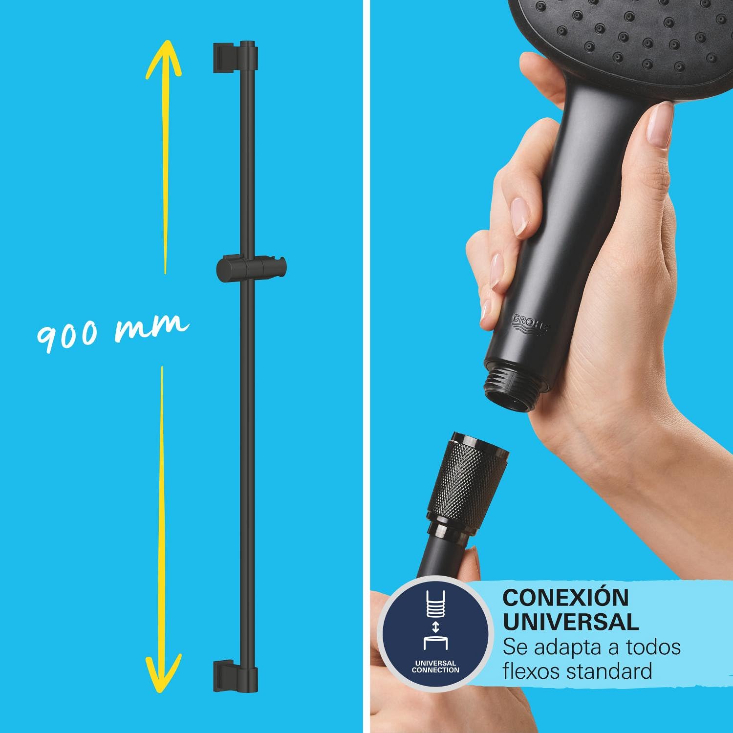 GROHE Vitalio Start 110 Conjunto de barra de ducha (2 chorros, barra de ducha 900 mm, ahorro de agua), negro mate 269542431