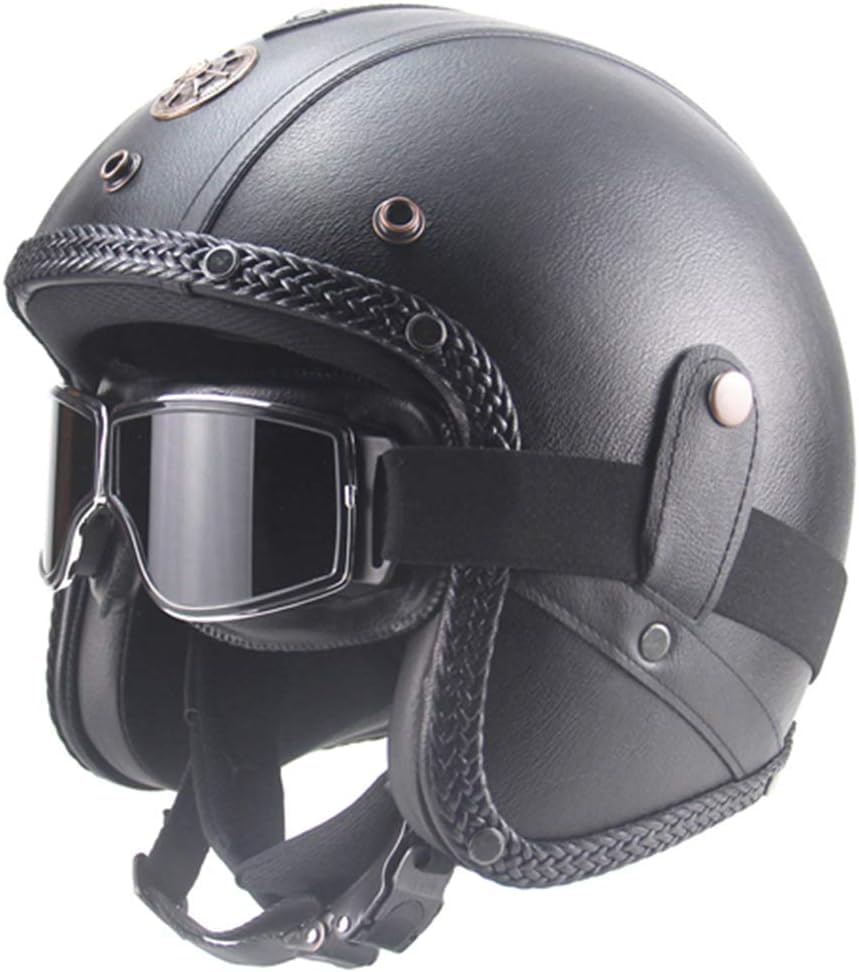Casque moto open face cuir PU 3/4 avec visière chopper taille M