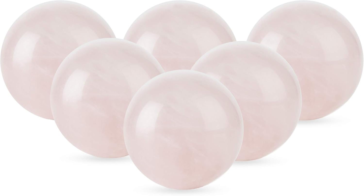 Twine Rose Quartz Wine Gems, Pink Drink Chillers, Real Polished Rose Quartz Stone Spheres, Whiskey Stones, Pink, Set of 6