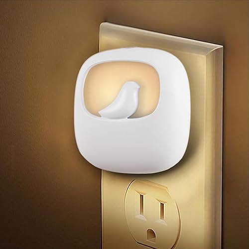 Miniatura 8 de VAVOFO Luz nocturna LED con sensor automático, paquete de 4, 2800 K blanco cálido, bonito diseño de pájaro, lámpara de noche de pared enchufable,