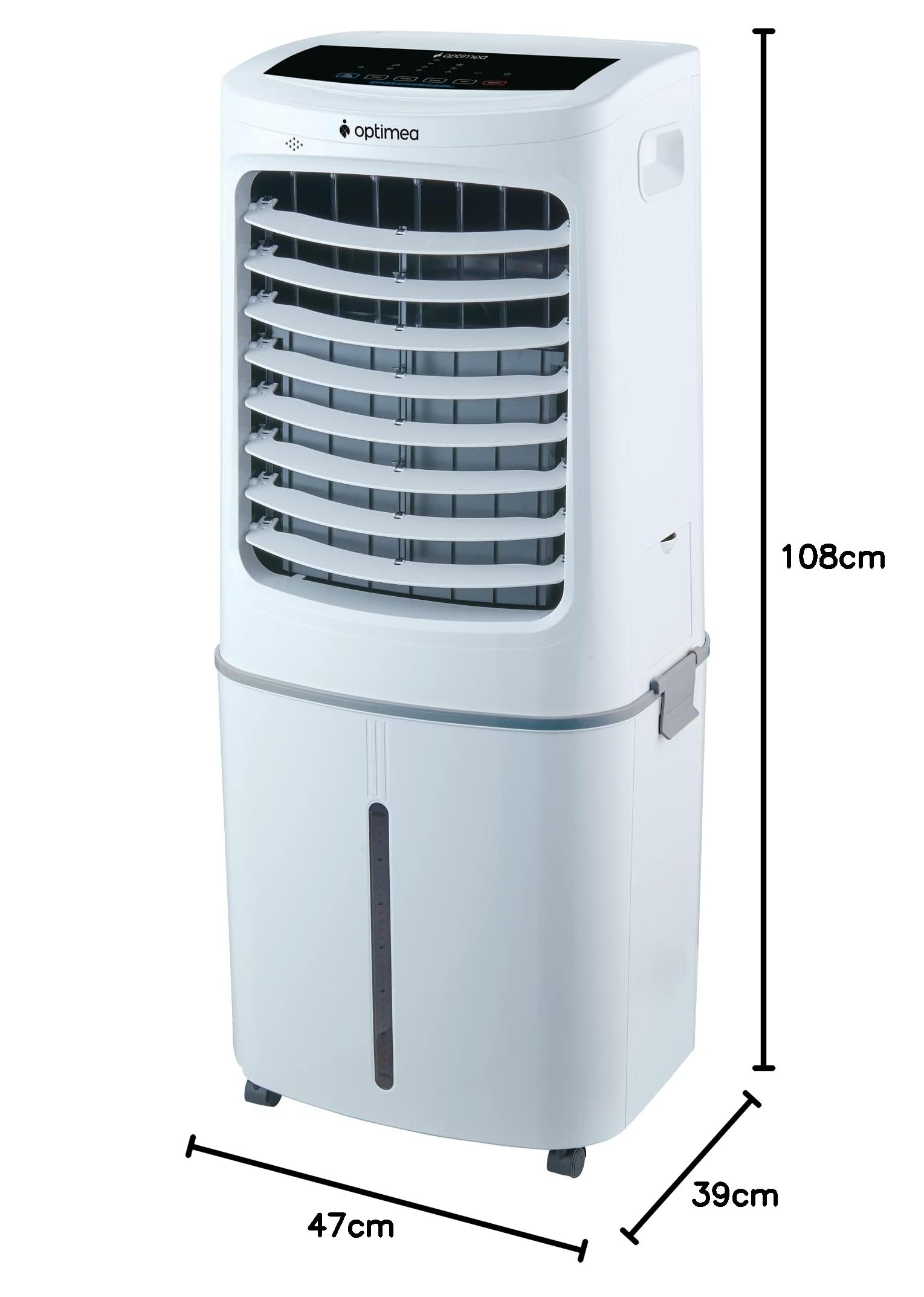OPTIMEA ORA-440D Rafraîchisseur d'air XXL 44L, spécial pour les très grandes pièces et commerces sans évacuation d'air mode nuit, débit d'air 798 m³/h, capacité d'humidification 3L/h