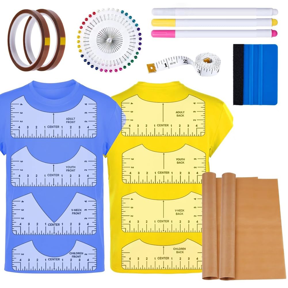 Aundhegrtt As Shown Sublimation Accessories 18Pcs Vinyl Ruler Guide Tshirt Alignment Tool, Heat Press Non-Stick Sheet Included