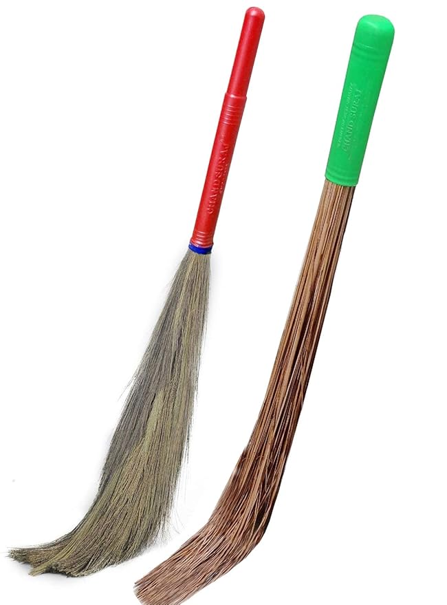 CHAND SURAJ Hard & Soft Brooms Combo (Grass Broom Plastic Handle + Teela Broom)