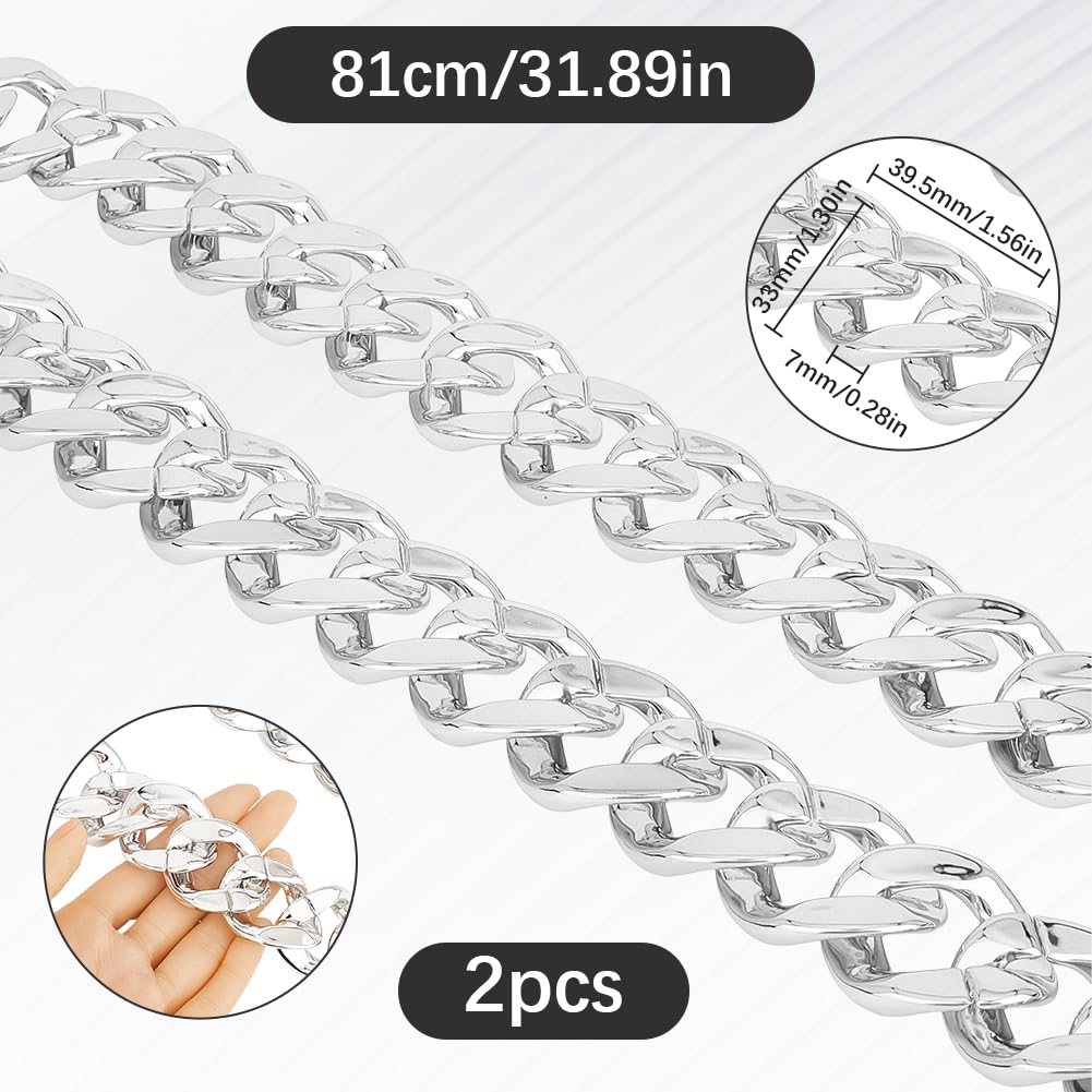 2 pz Collana A Catena In Plastica Argentata Collana Cubana Spessa 32 pollici Artificiale Hip Hop Spessa 80s 90s Stile Punk Rapper Costume Collane A Maglie per Uomo Donna Accessorio per Gioi