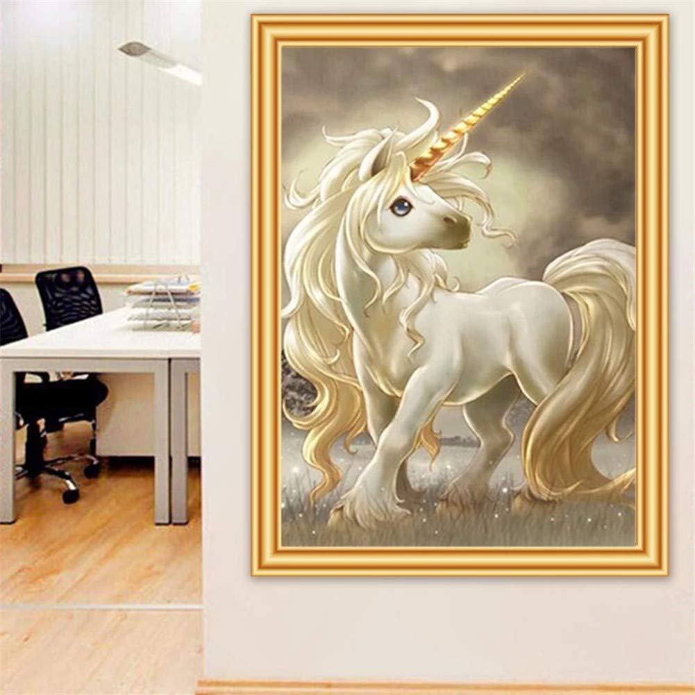 DIY 5D Diamante Pintura Bordado Kits Completo Unicornio blanco Diamond Painting Adultos/Niños Rhinestone Punto de Cruz Diamante Arte Artesanía Casa Decoración de La Pared Round Drill,70x90cm/28x36inch
