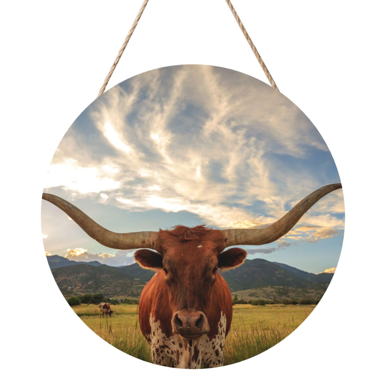 InOmak Print Cow Animal, Round Wood Panel Painting 12 in, Wall Hanging Painting For Home