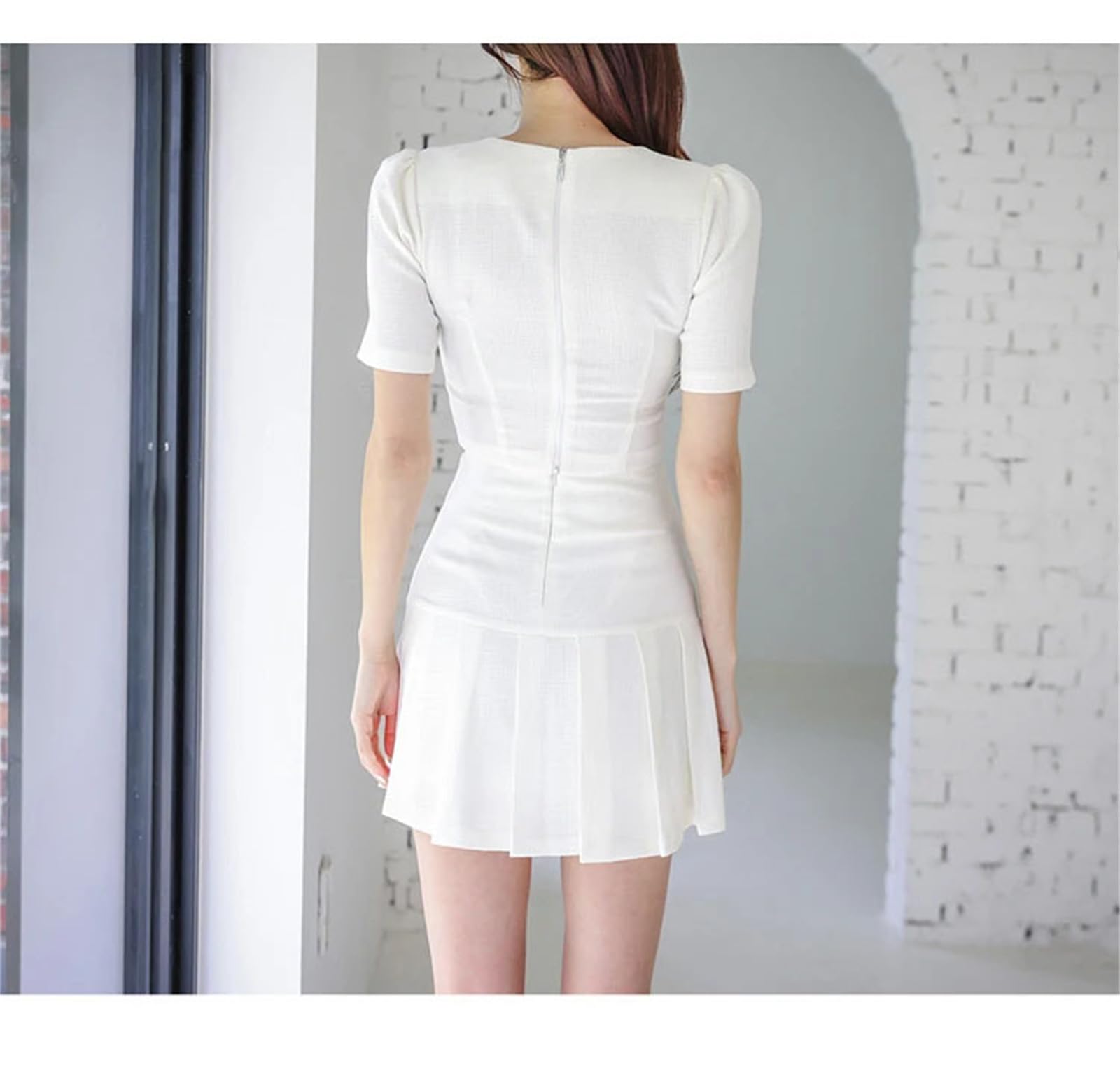 Falda de verano para mujer, casual, con botones, parte superior corta y elegante falda plisada acampanada