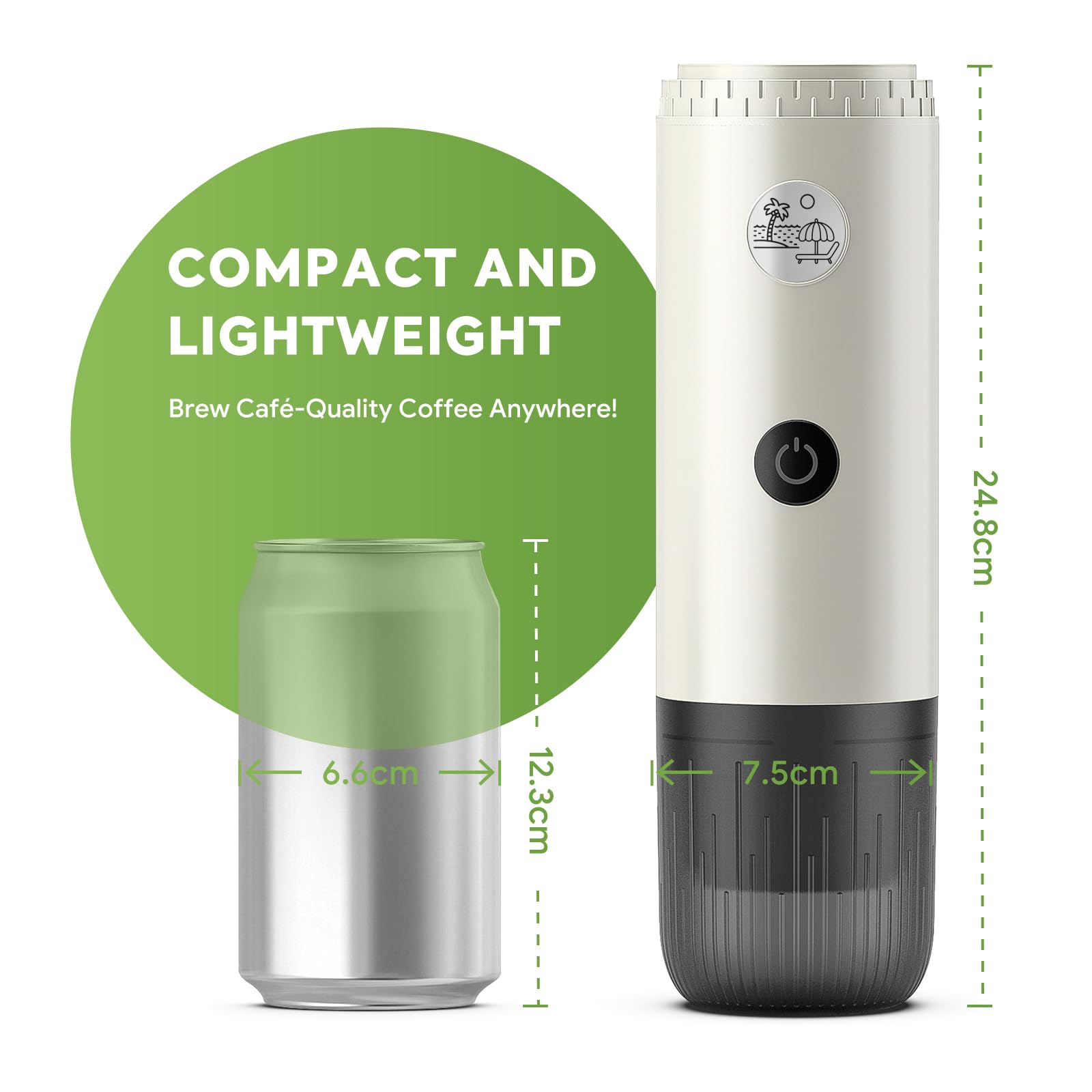 Machine à expresso portable 3 en 1 20 bars avec chauffage automatique, compatible avec capsules NS et DG et café moulu pour le camping, la randonnée, les voyages et la maison (blanc)