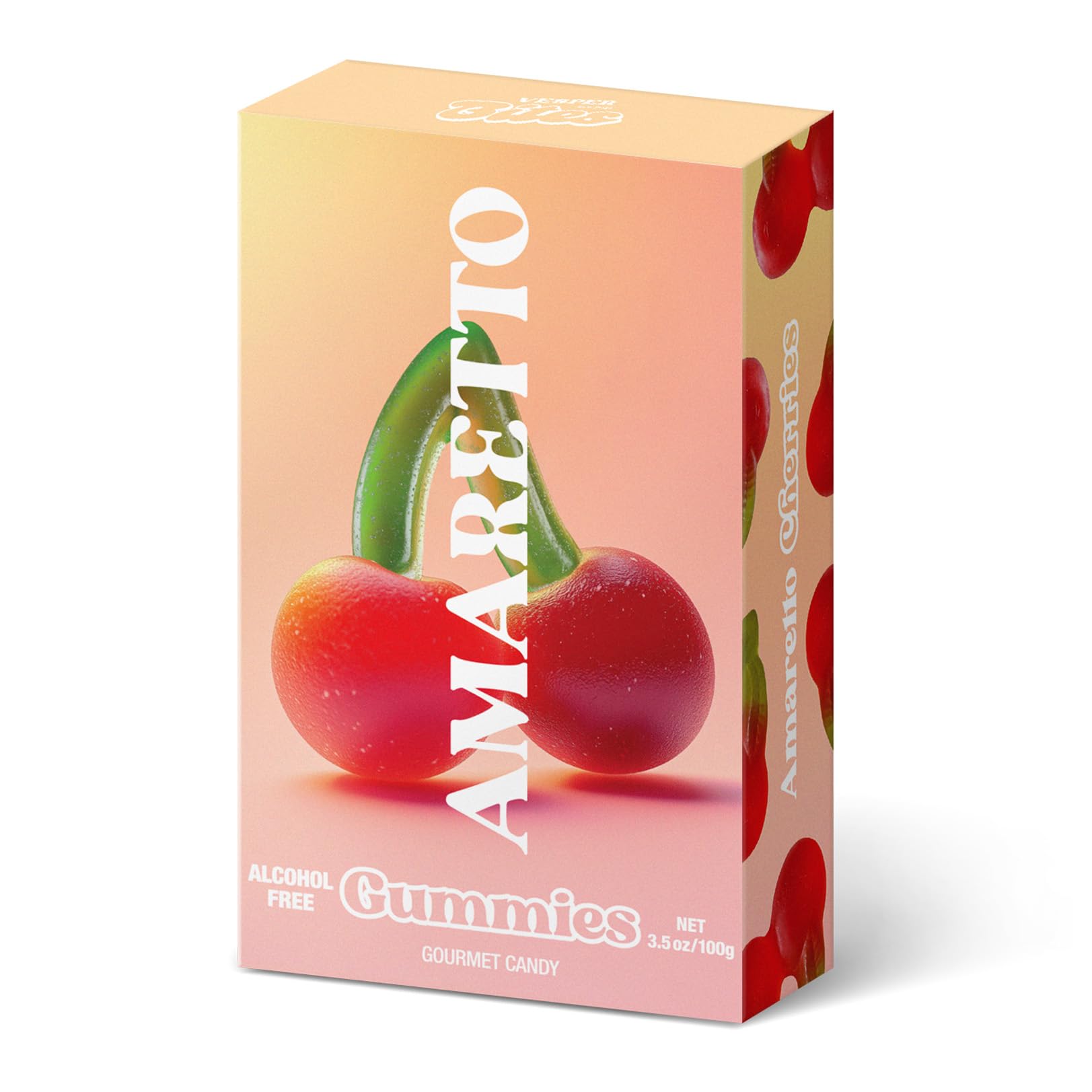 Vesper Bites Amaretto Cherries Flavored Gummies, Premium Cocktail Candy, Gluten Free, Delicious Snack, Ideal for Gifting & Holidays, 100g