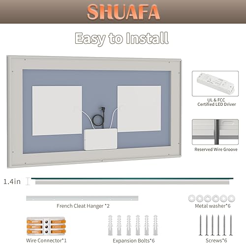 Miniatura 8 de Espejo LED para baño, de 60 x 36 pulgadas, espejo de tocador para pared con luz trasera + luz delantera, con luces, tiras de luz dobles, 3 colores,