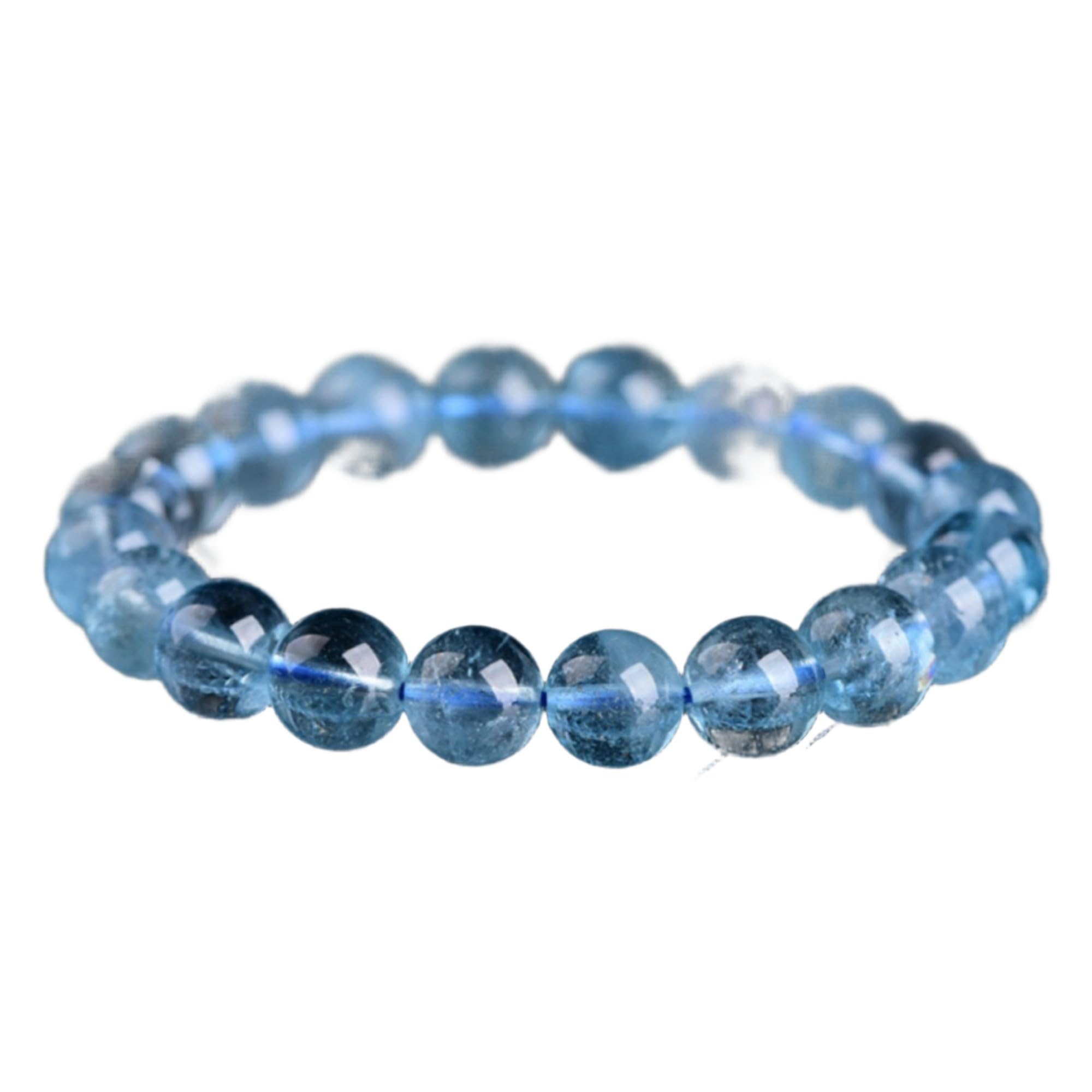 Oulores natural Bracelet 天然蓝托帕手链 Chinese Red Cinnabar Prayer Bead Bracelet 蓝色托帕石 beaded bracelets gifts, 托帕石宝石 Prayer,Meditation,Yoga Bracelet -1548