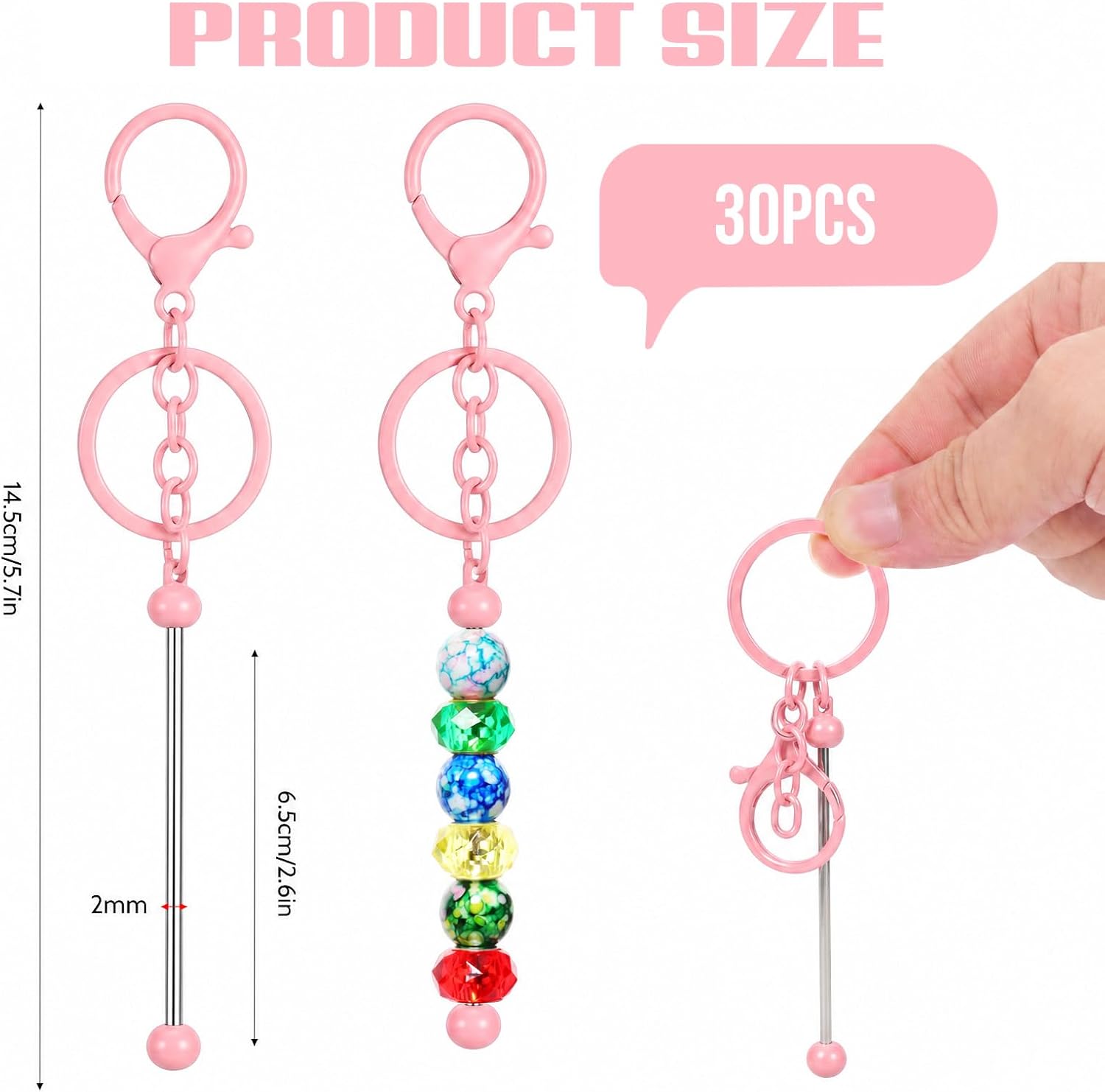 30Pcs Blank Beadable Keychain Bars Bulk Blank Metal Keychain image 2