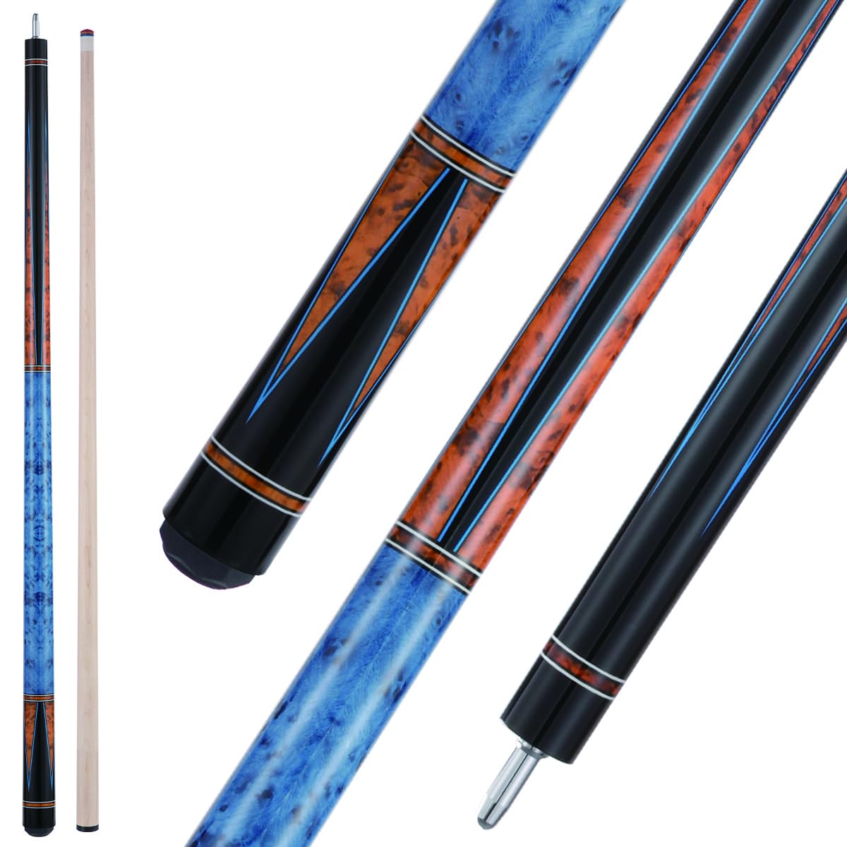 Bili Biliard Canadian Maple Pool Cue Sticks (10mm/11.5mm/13mm), 58" 2-Piece Pool Sticks with Low Deflection Shaft,Billiard Sticks for Home, Bar, and Tournament Play (Blue 11.5mm)