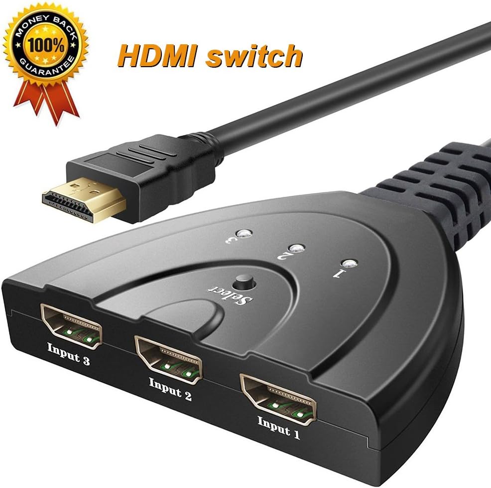 Hdmi Switcher 3 in 1 Out with High Speed Pigtail Cable Supports 1080P&3D, HD Audio (HDMI Switch)