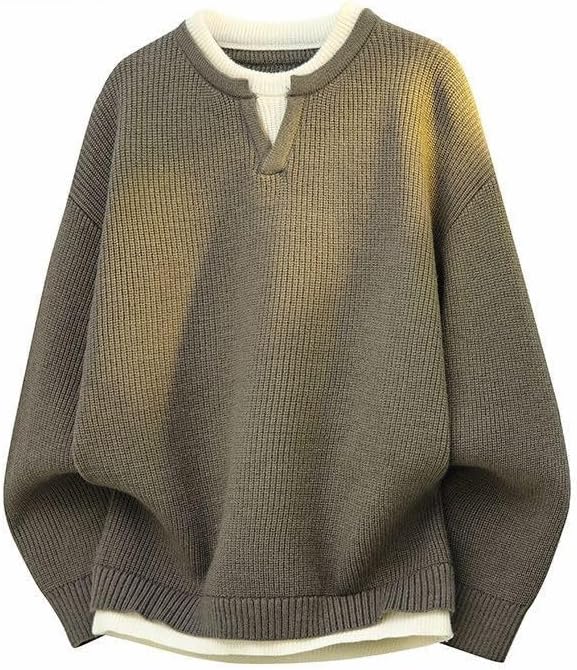 Men's Two-in-One Knit Sweater Y2K Fashion Thermal Winter Pullover Soft Anti-Pilling Casual Wear - Image 2