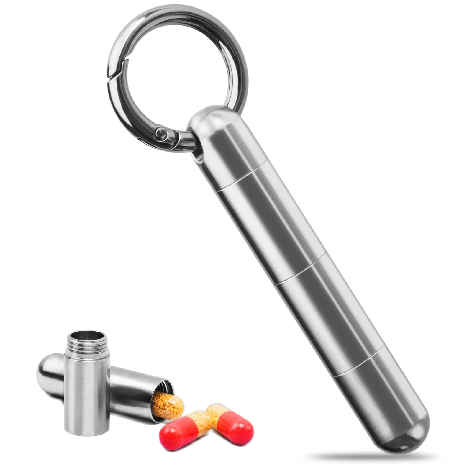 Keychain Pill Holder,Titanium Small Pill Case Keychain Pill Container,EDC Daily 3 Compartments Pill Bottle for Bag/Pocket/Purse/Wallet