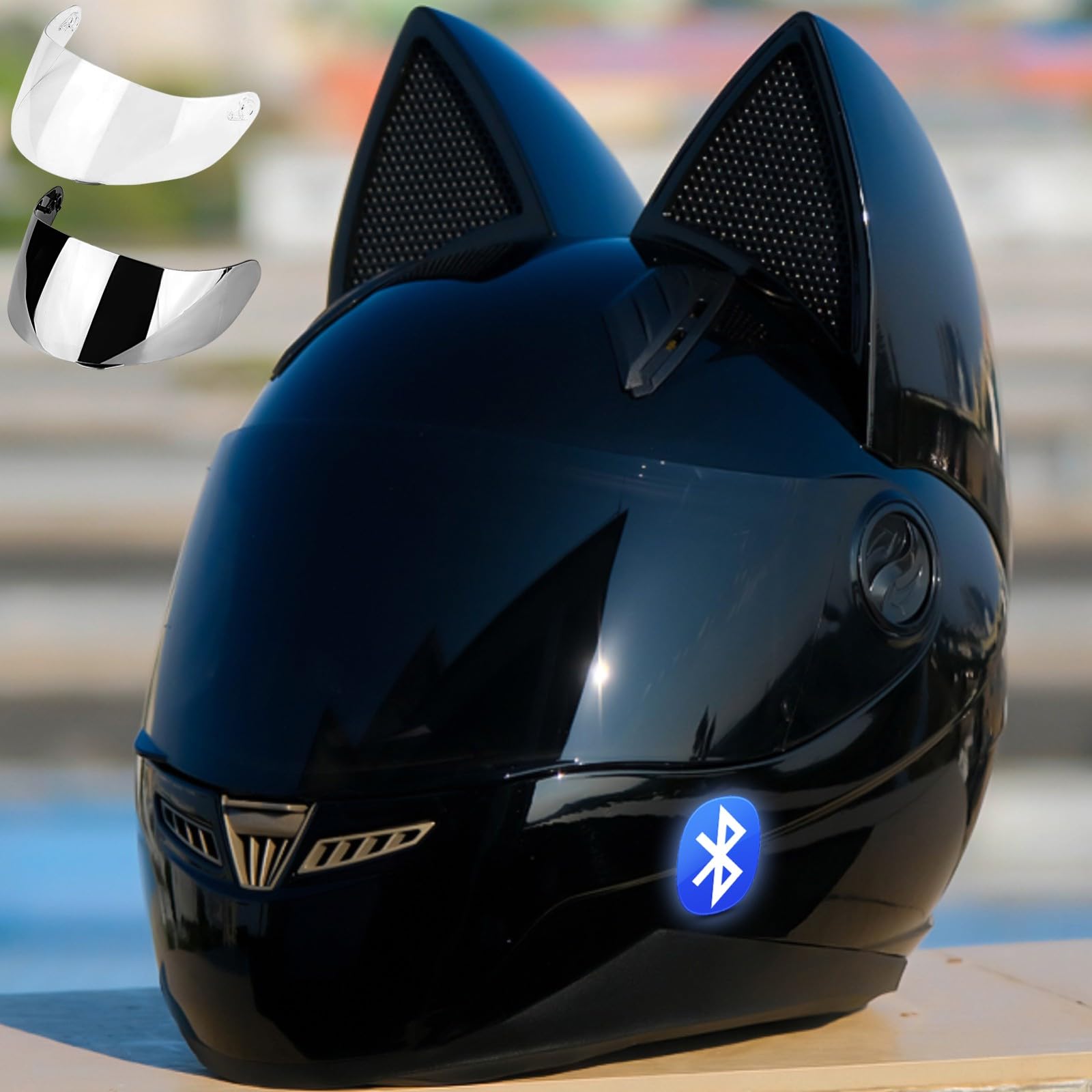 猫耳ヘルメット　フルフェイス 男性と女性のための猫の耳が付いたオートバイのヘルメット,フル