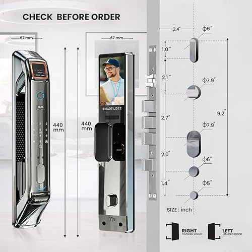 Miniatura 4 de Cerradura de puerta inteligente con reconocimiento facial 3D y cámara HD  Entrada biométrica sin llave vena de palma, huella digital, código de