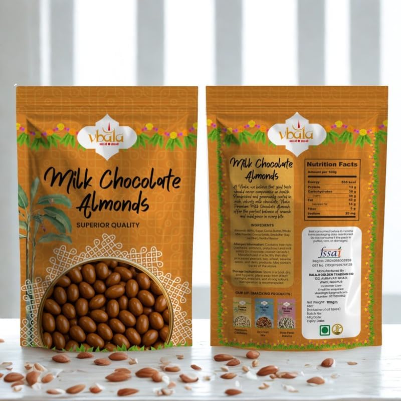 Image of Vbalaa Milk Chocolate Almonds 300gm | Crunchy Almonds Coated with Smooth Milk Chocolate | No Added Preservatives, Colors & Artificial Flavours | Rich in Nutrition | Ideal for Snacking & Gifting