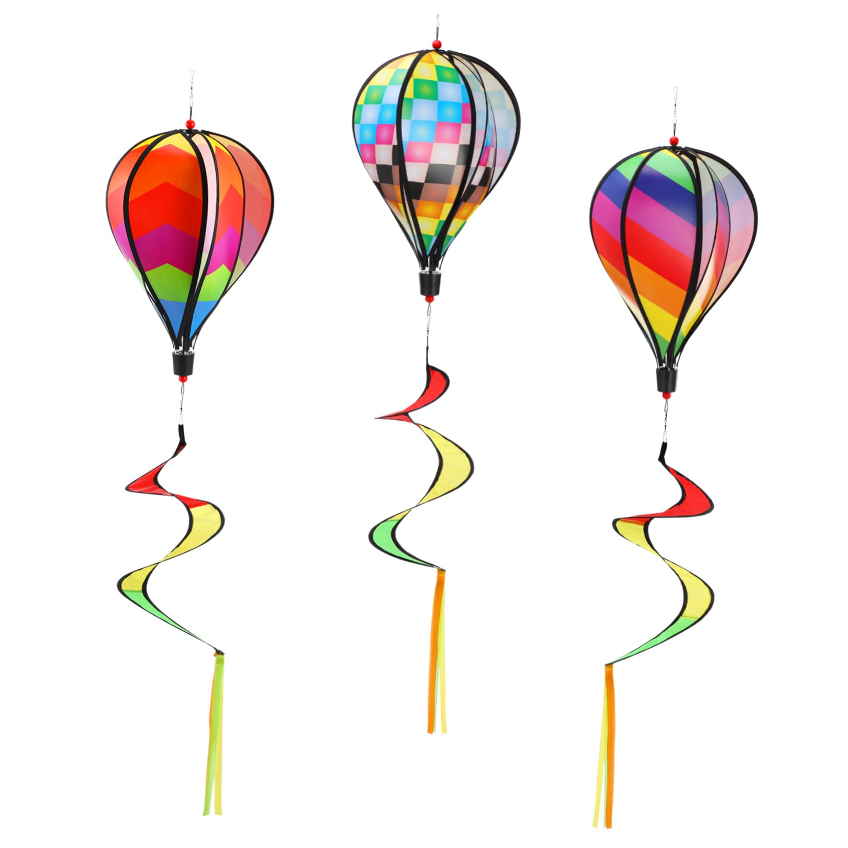Toddmomy 3Pcs Rainbow Hot Air Balloon Wind Spinner Garden Decor for Outdoor Parties Lightweight Cloth Material for Lawn and Decoration Eye Catching Sequins