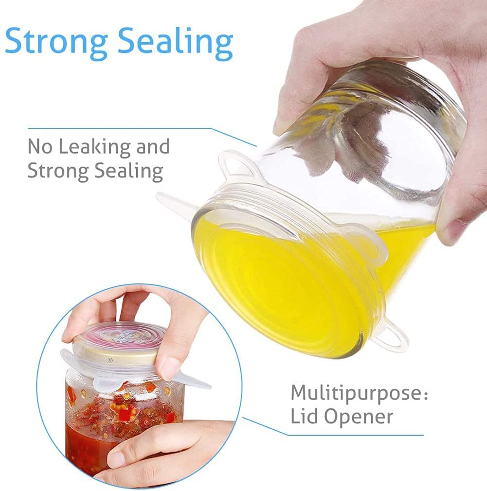 Ocer Stretch Lids,Reusable Silicone Lids, Silicone Bowl Covers, Sizes Silicone Covers Apply to Food Container, for Freezer & Microwave (Set of 6)