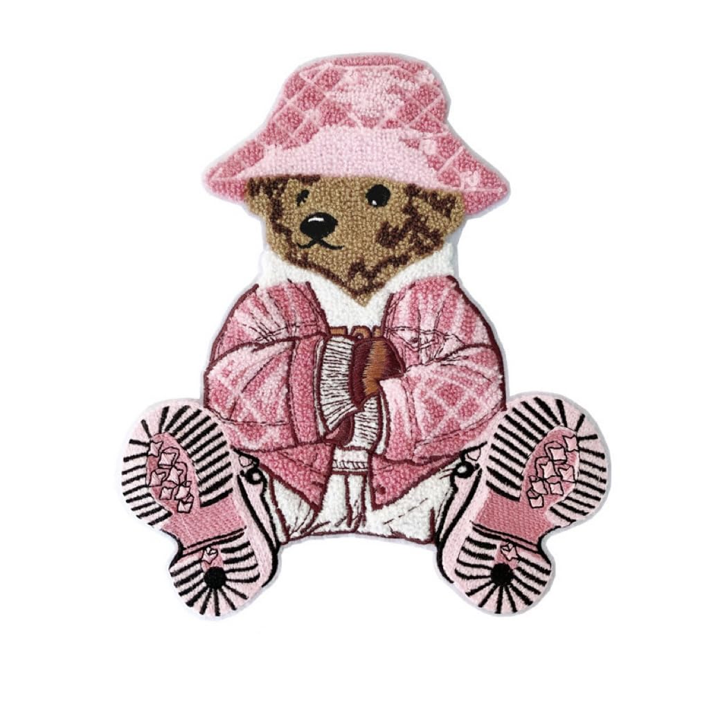 JRYYR 22cm*26cm Pink Teddy Bear Patch,Applique Cartoon, Bear Chenille Patch Applique, Suitable for Decorative Clothing, Sweater, Home Textile,