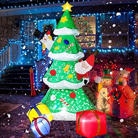 Aniepaa 9FT Christmas Inflatable Tree Decorations, Christmas Tree Built-in Rotating Colour LED Lights with Inflatable Santa Claus Snowman, Inflatable Christmas Tree Outdoor, Holiday Garden Lawn Decor Cover
