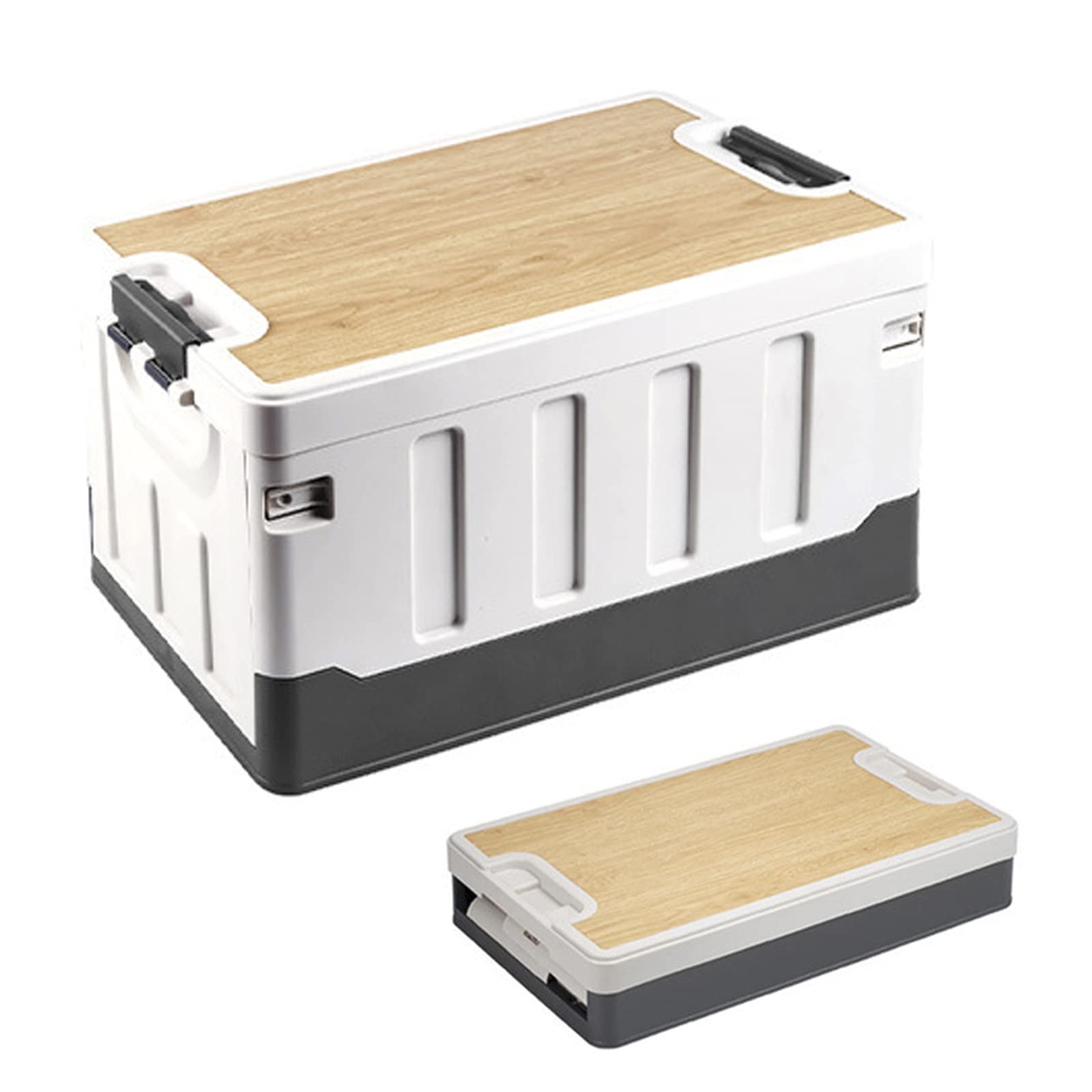 Campingbox Aufbewahrungsbox mit Deckel,große Klappbox Camping Lager Messe Catering Angeln,Kofferraum Organizer,Auto Faltbox Camping Zubehör für Reisen im Freien,Camping,Familie,Beige